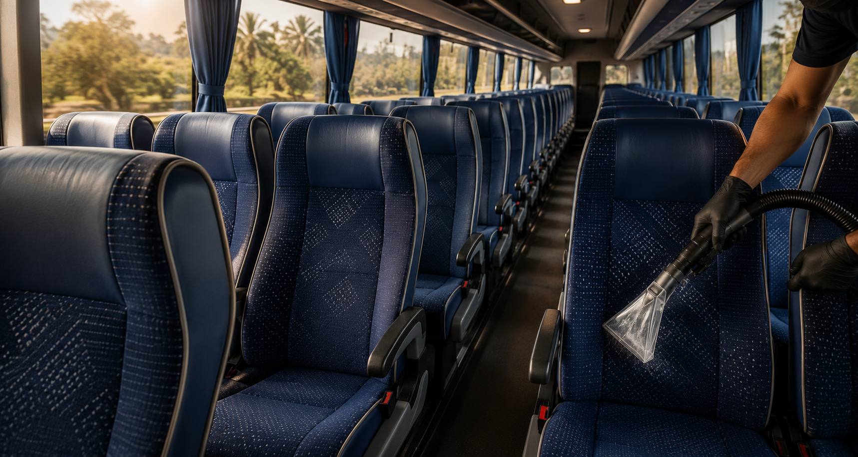 Tourist bus seat cleaning